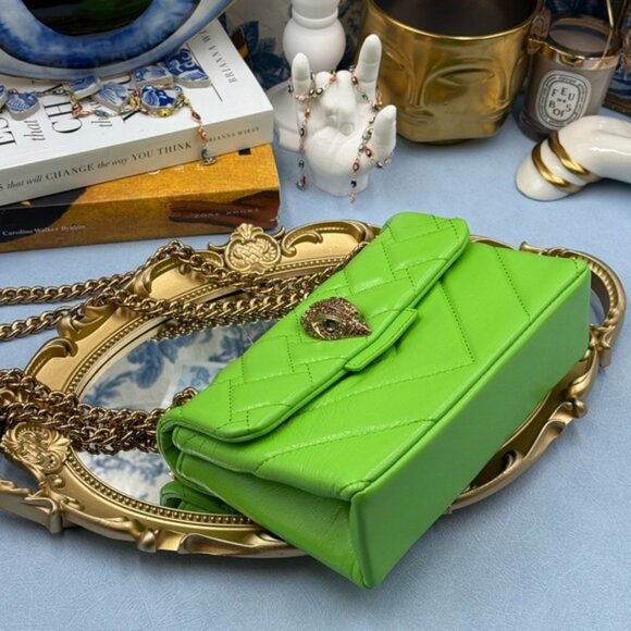 🆕 KURT GEIGER LONDON 🧿 NWOT Leather Mini Kensington Bag, Neon Green - Picture 9 of 15